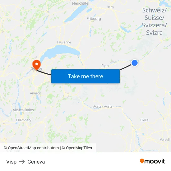Visp to Geneva map