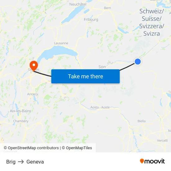 Brig to Geneva map