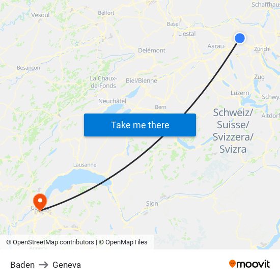 Baden to Geneva map