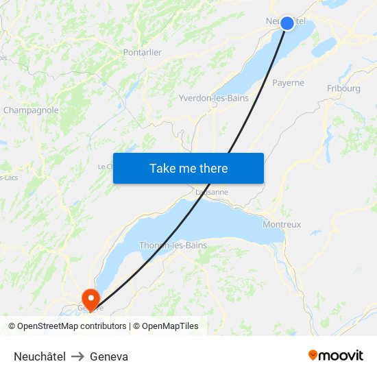 Neuchâtel to Geneva map