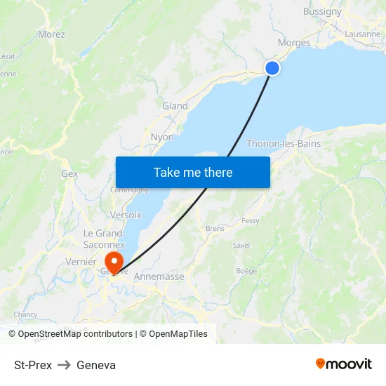 St-Prex to Geneva map