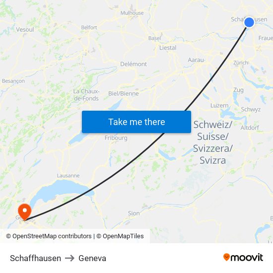 Schaffhausen to Geneva map