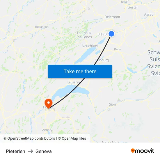 Pieterlen to Geneva map