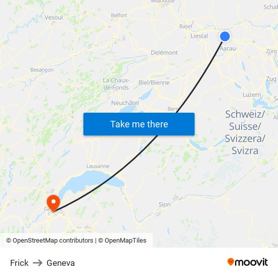 Frick to Geneva map