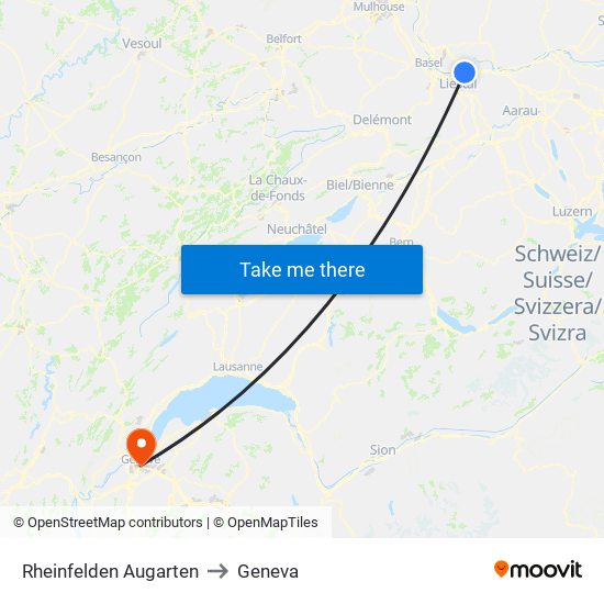 Rheinfelden Augarten to Geneva map