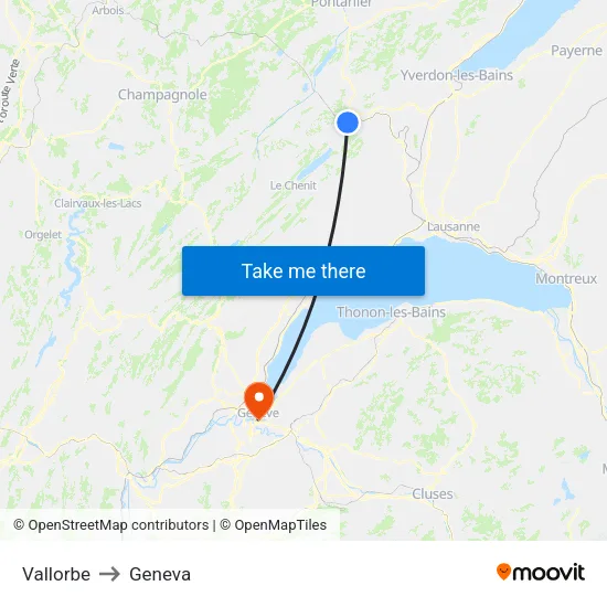 Vallorbe to Geneva map