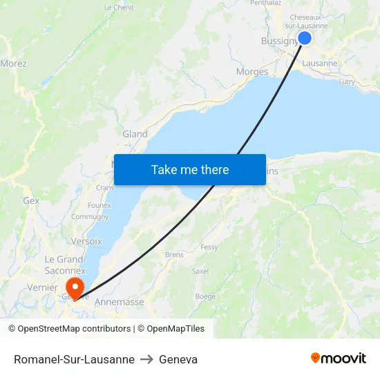 Romanel-Sur-Lausanne to Geneva map
