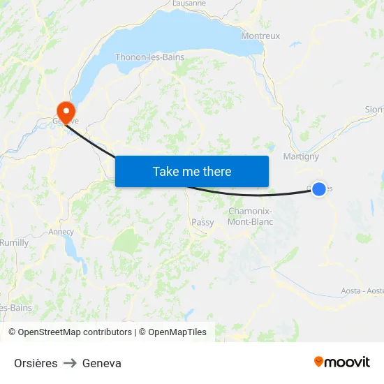 Orsières to Geneva map