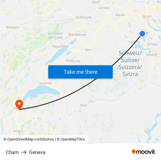 Cham to Geneva map