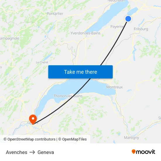 Avenches to Geneva map