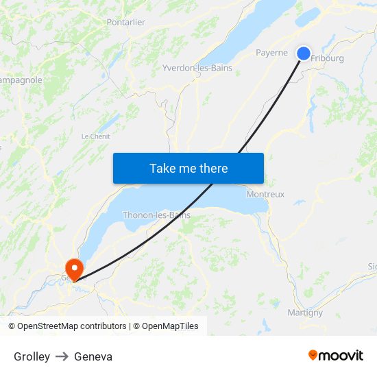 Grolley to Geneva map