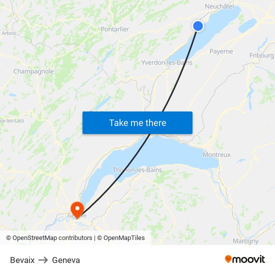 Bevaix to Geneva map