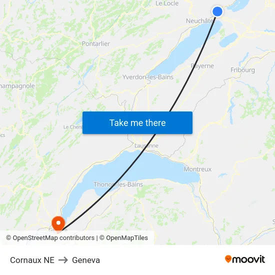 Cornaux NE to Geneva map
