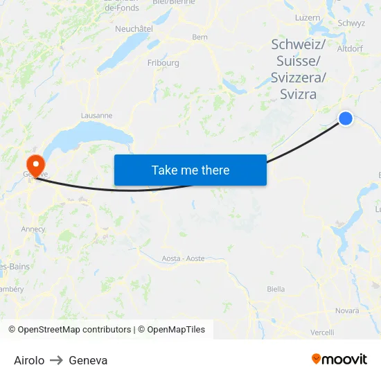 Airolo to Geneva map