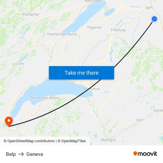 Belp to Geneva map