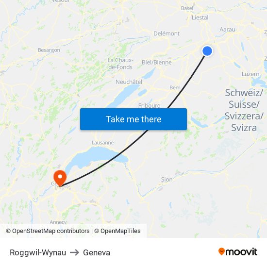 Roggwil-Wynau to Geneva map