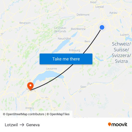 Lotzwil to Geneva map