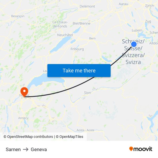 Sarnen to Geneva map