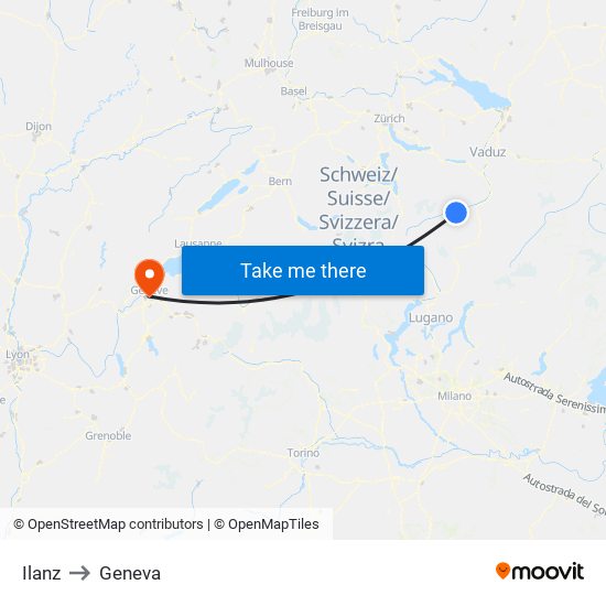 Ilanz to Geneva map