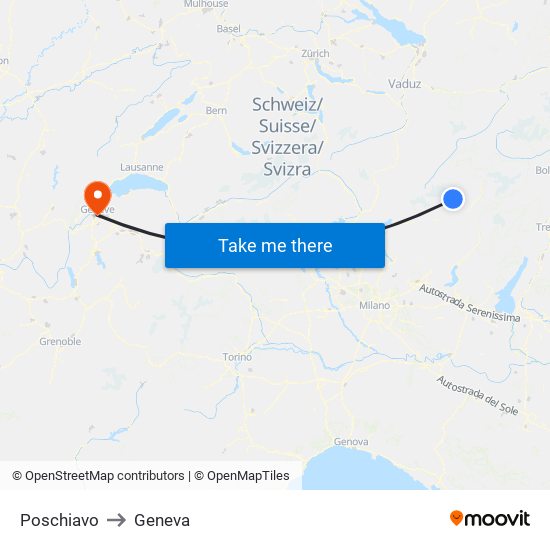 Poschiavo to Geneva map