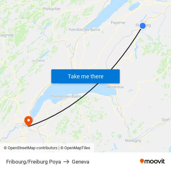 Fribourg/Freiburg Poya to Geneva map