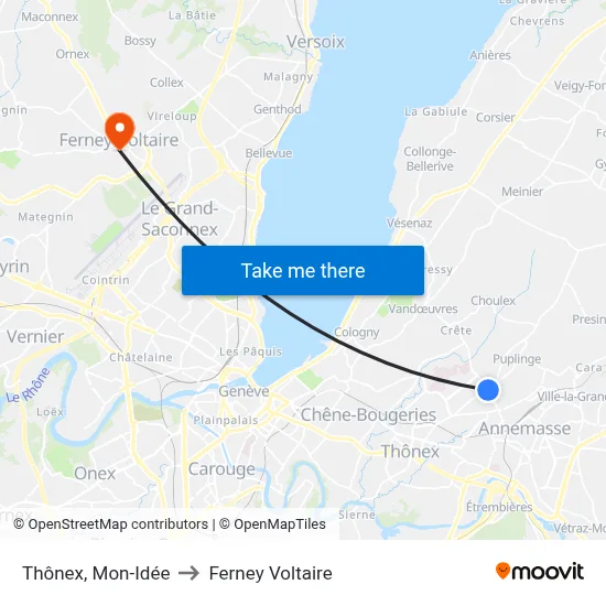 Thônex, Mon-Idée to Ferney Voltaire map