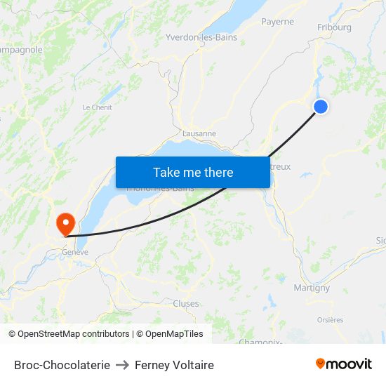 Broc-Chocolaterie to Ferney Voltaire map