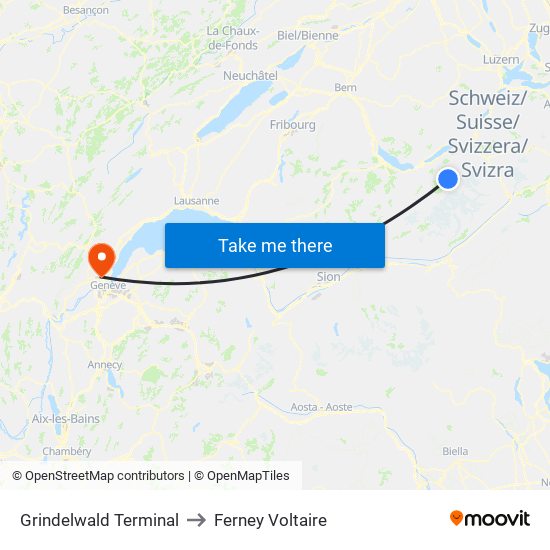 Grindelwald Terminal to Ferney Voltaire map