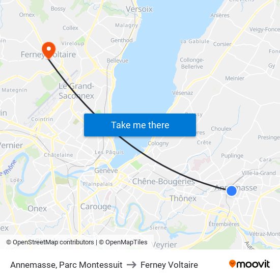Annemasse, Parc Montessuit to Ferney Voltaire map