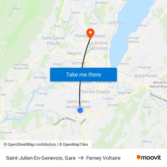 Saint-Julien-En-Genevois, Gare to Ferney Voltaire map