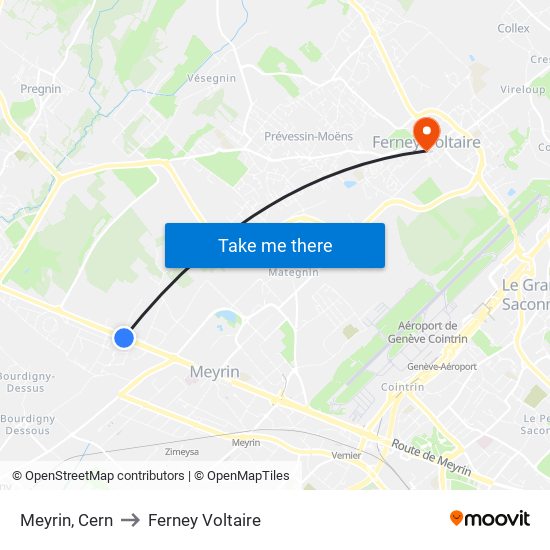 Meyrin, Cern to Ferney Voltaire map
