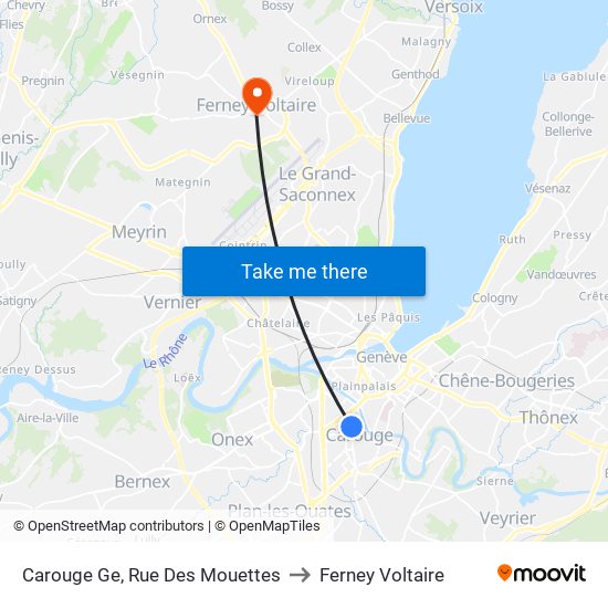 Carouge Ge, Rue Des Mouettes to Ferney Voltaire map