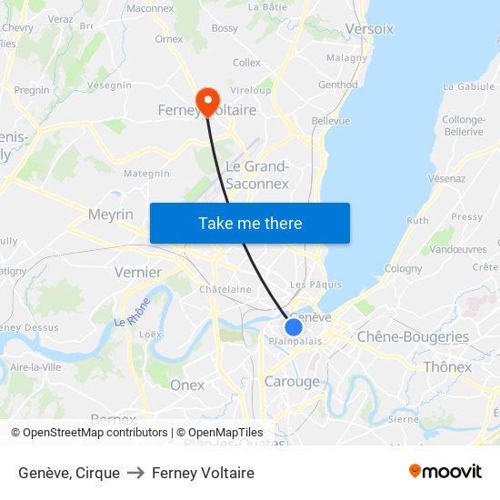 Genève, Cirque to Ferney Voltaire map