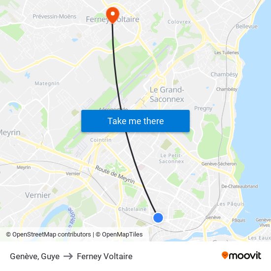 Genève, Guye to Ferney Voltaire map