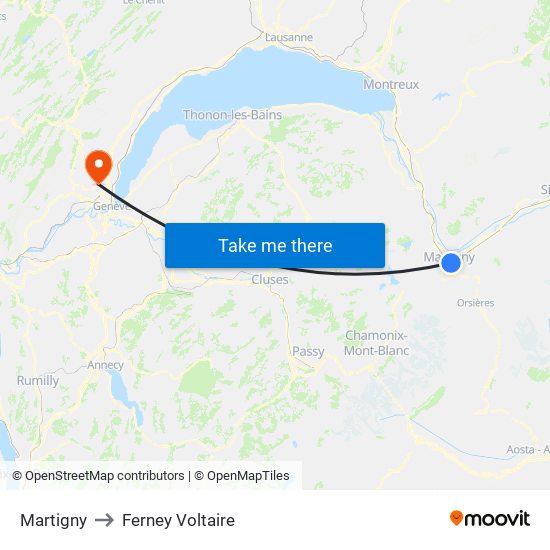 Martigny to Ferney Voltaire map