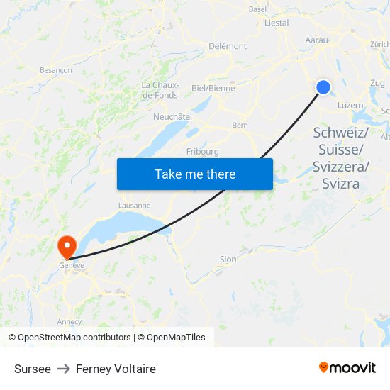 Sursee to Ferney Voltaire map