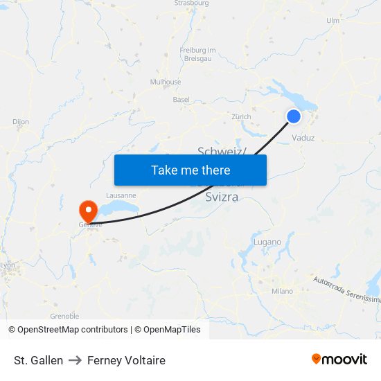 St. Gallen to Ferney Voltaire map