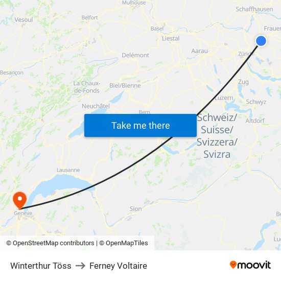 Winterthur Töss to Ferney Voltaire map