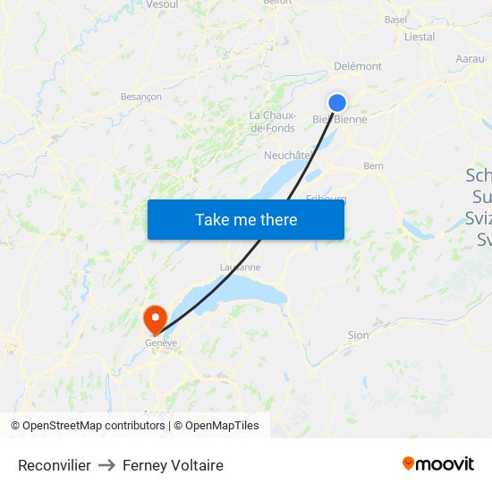 Reconvilier to Ferney Voltaire map