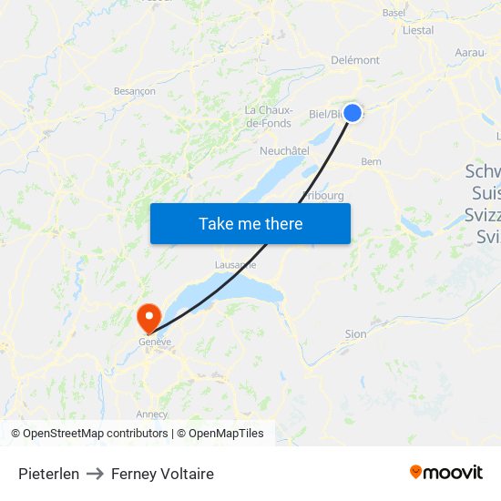 Pieterlen to Ferney Voltaire map