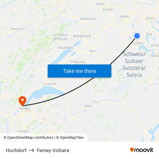 Hochdorf to Ferney Voltaire map