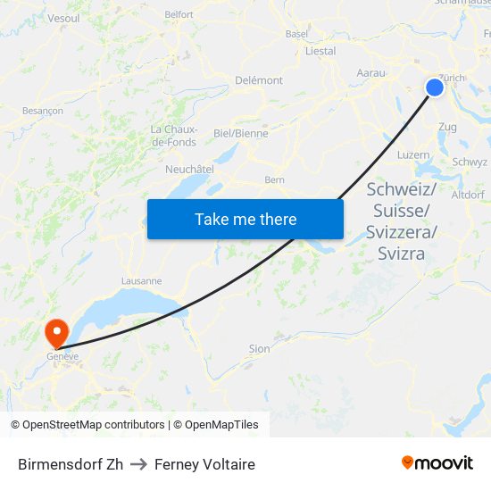 Birmensdorf Zh to Ferney Voltaire map