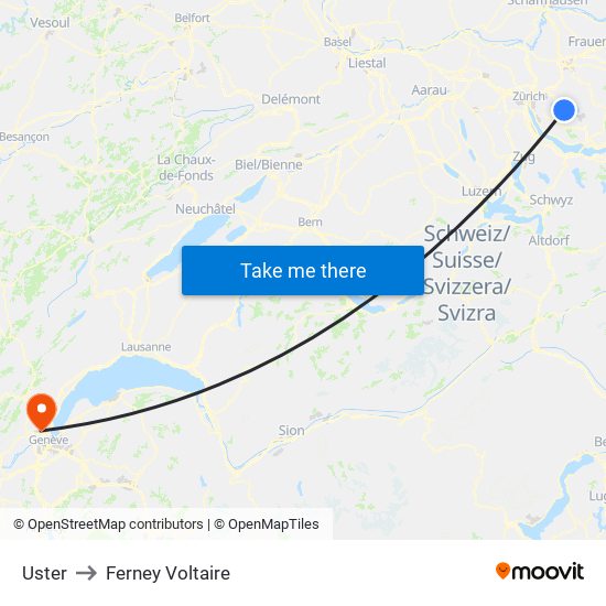 Uster to Ferney Voltaire map