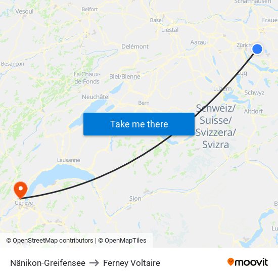 Nänikon-Greifensee to Ferney Voltaire map