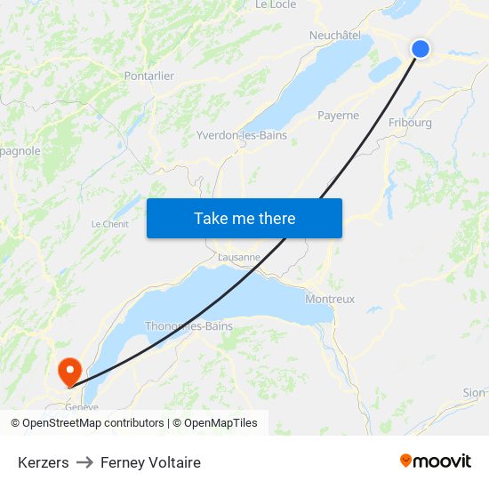Kerzers to Ferney Voltaire map
