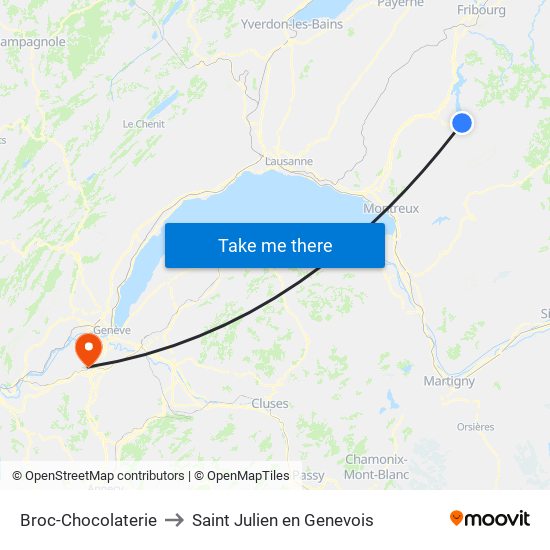 Broc-Chocolaterie to Saint Julien en Genevois map