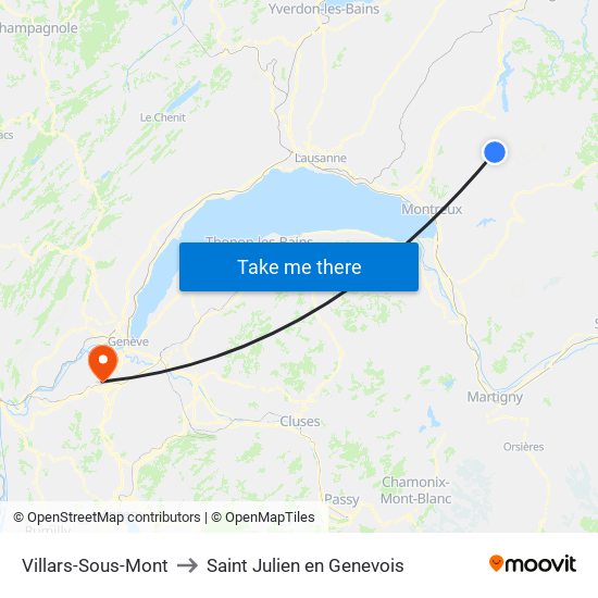 Villars-Sous-Mont to Saint Julien en Genevois map