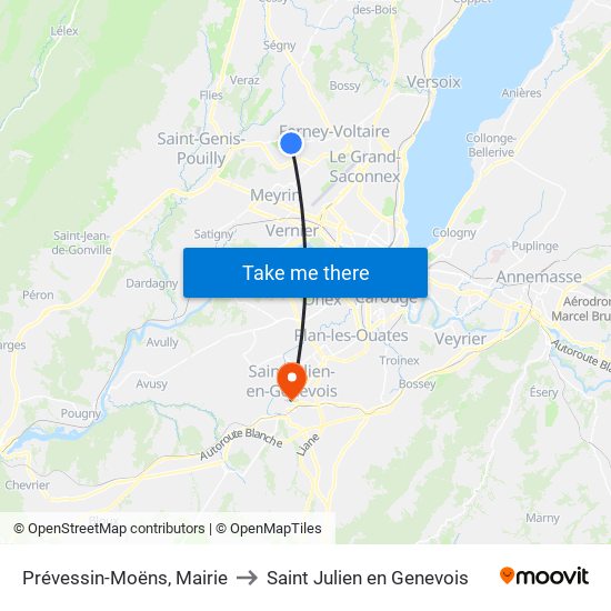 Prévessin-Moëns, Mairie to Saint Julien en Genevois map