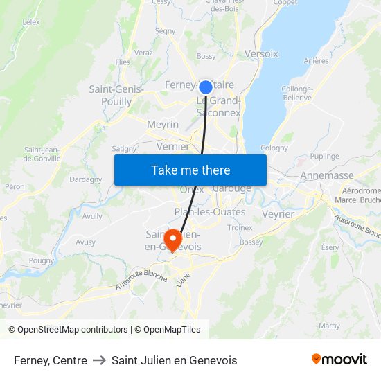 Ferney, Centre to Saint Julien en Genevois map