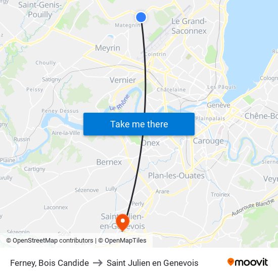 Ferney, Bois Candide to Saint Julien en Genevois map